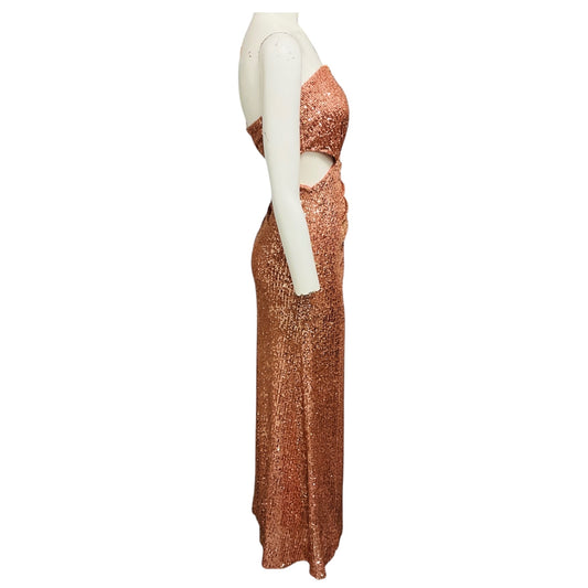 Ramy Brook Rose Gold Grace Sequin Strapless Midi Evening Dress