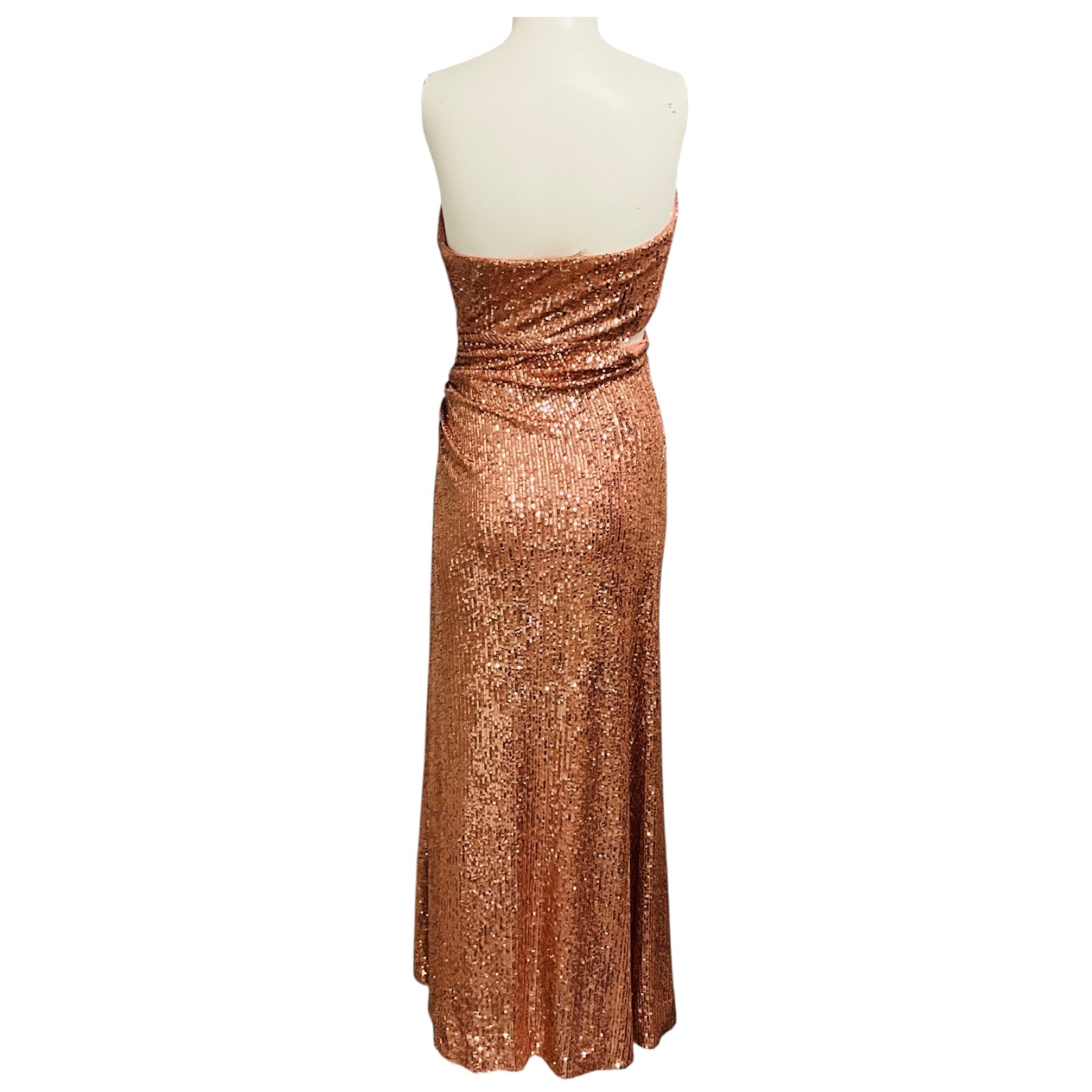 Ramy Brook Rose Gold Grace Sequin Strapless Midi Evening Dress