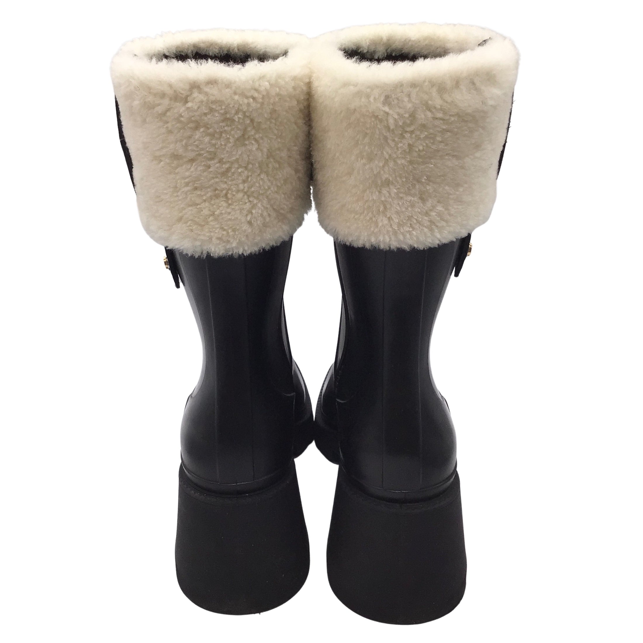 Chloe Betty Black / Ivory Shearling Trimmed Rubber Boots