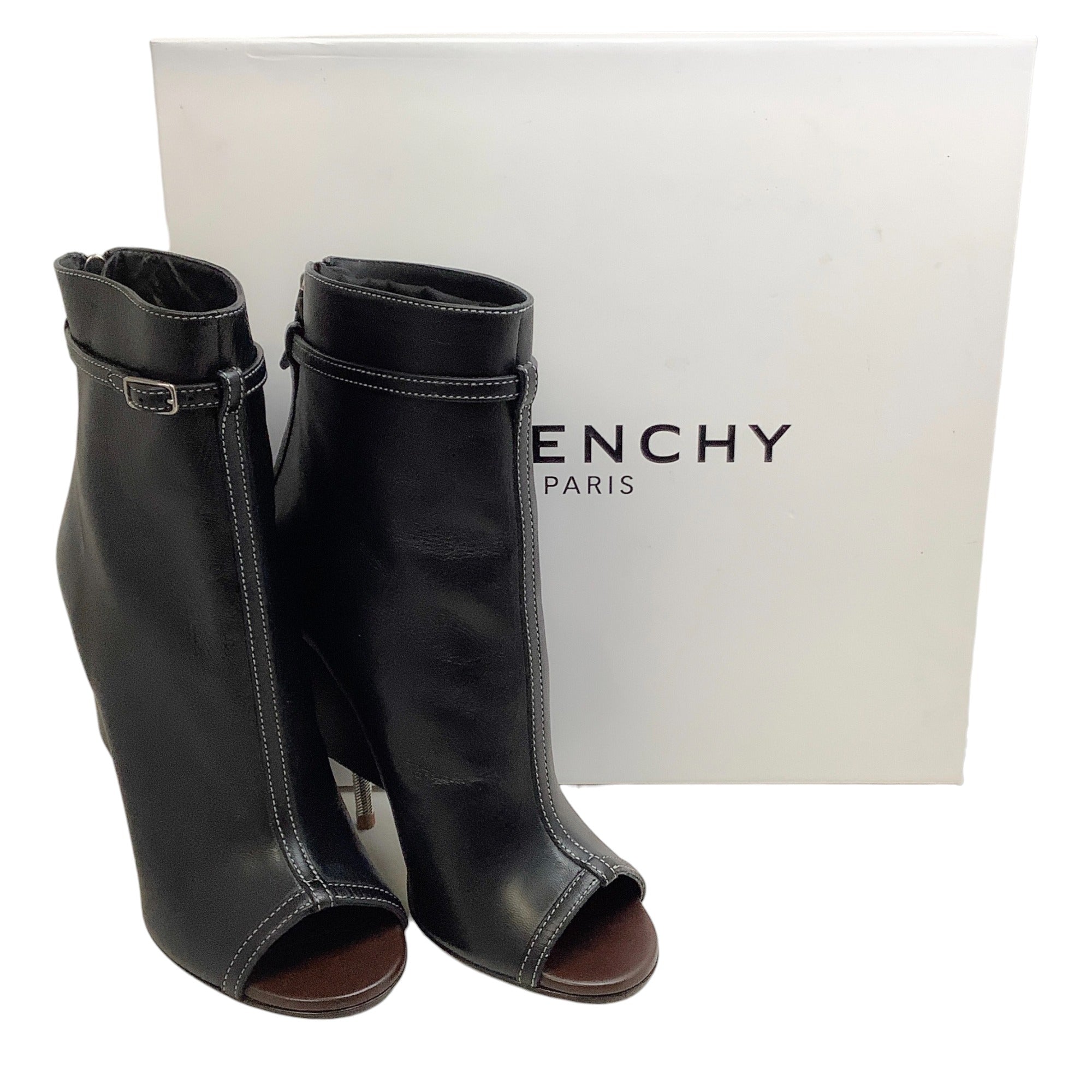 Givenchy Black Leather Open Toe Screw Heel Booties