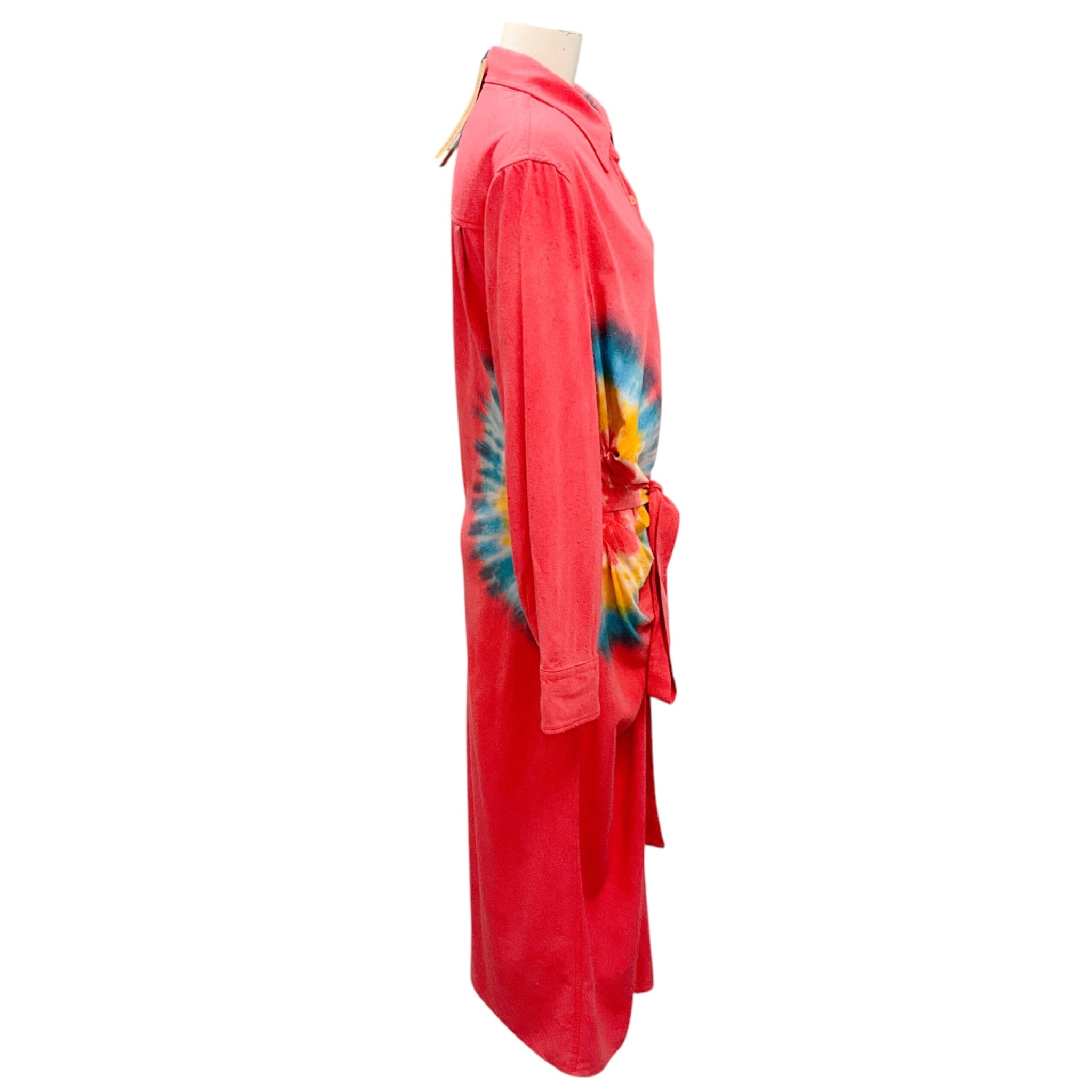 The Elder Statesman Red Magic Rings Magic Silk Fisheye Long Sleeved Dress