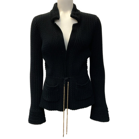 Chanel Black Cotton Knit Sweater Jacket