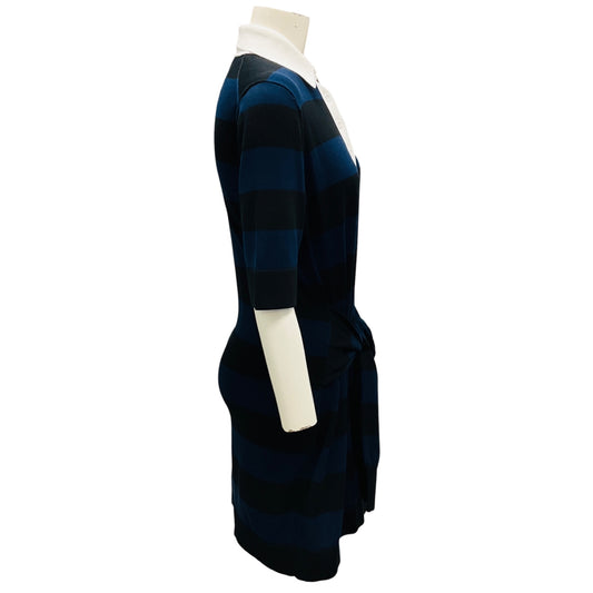 Michael Kors Collection Navy Multi Rugby Stripe Cotton Tie-Waist Polo Dress