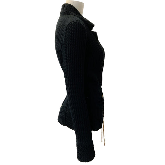 Chanel Black Cotton Knit Sweater Jacket