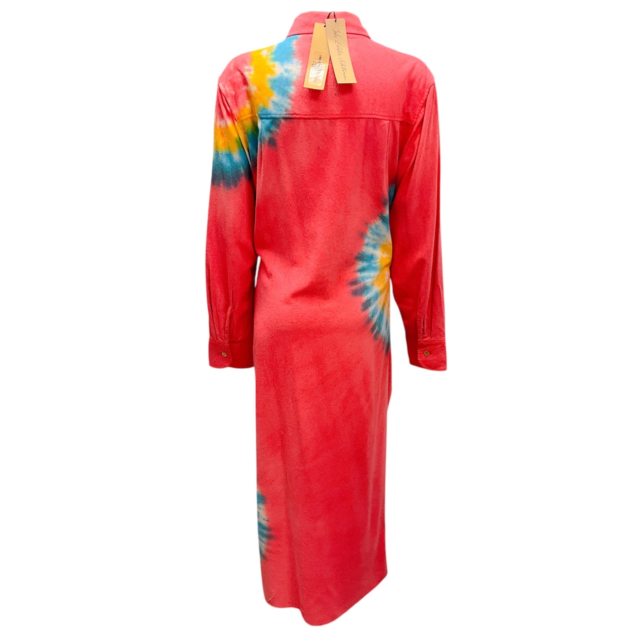 The Elder Statesman Red Magic Rings Magic Silk Fisheye Long Sleeved Dress