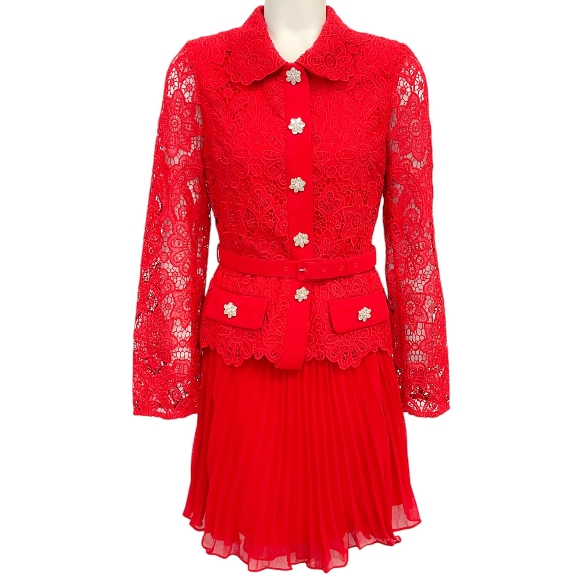 Self-Portrait Red Guipure Lace Dress