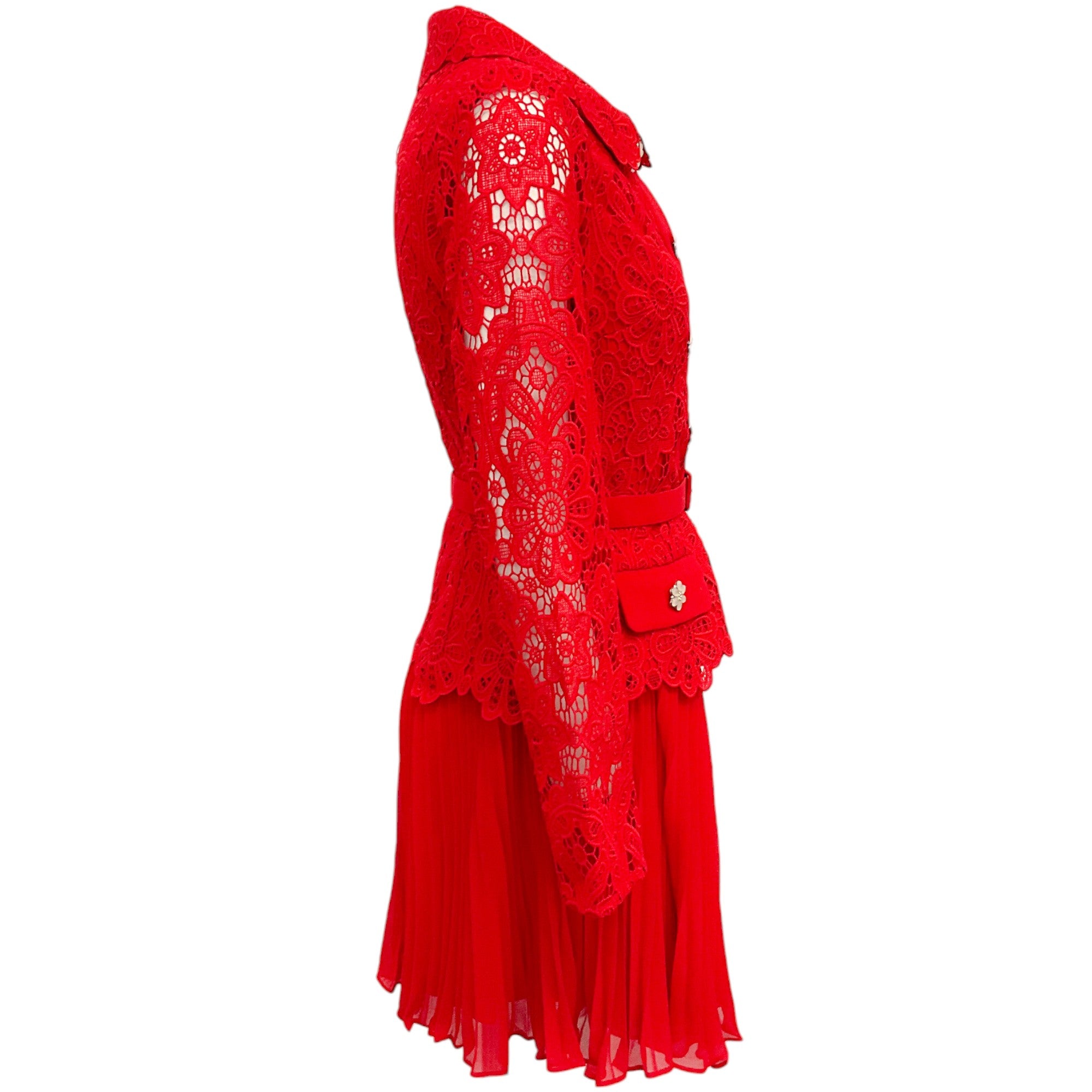 Self-Portrait Red Guipure Lace Dress