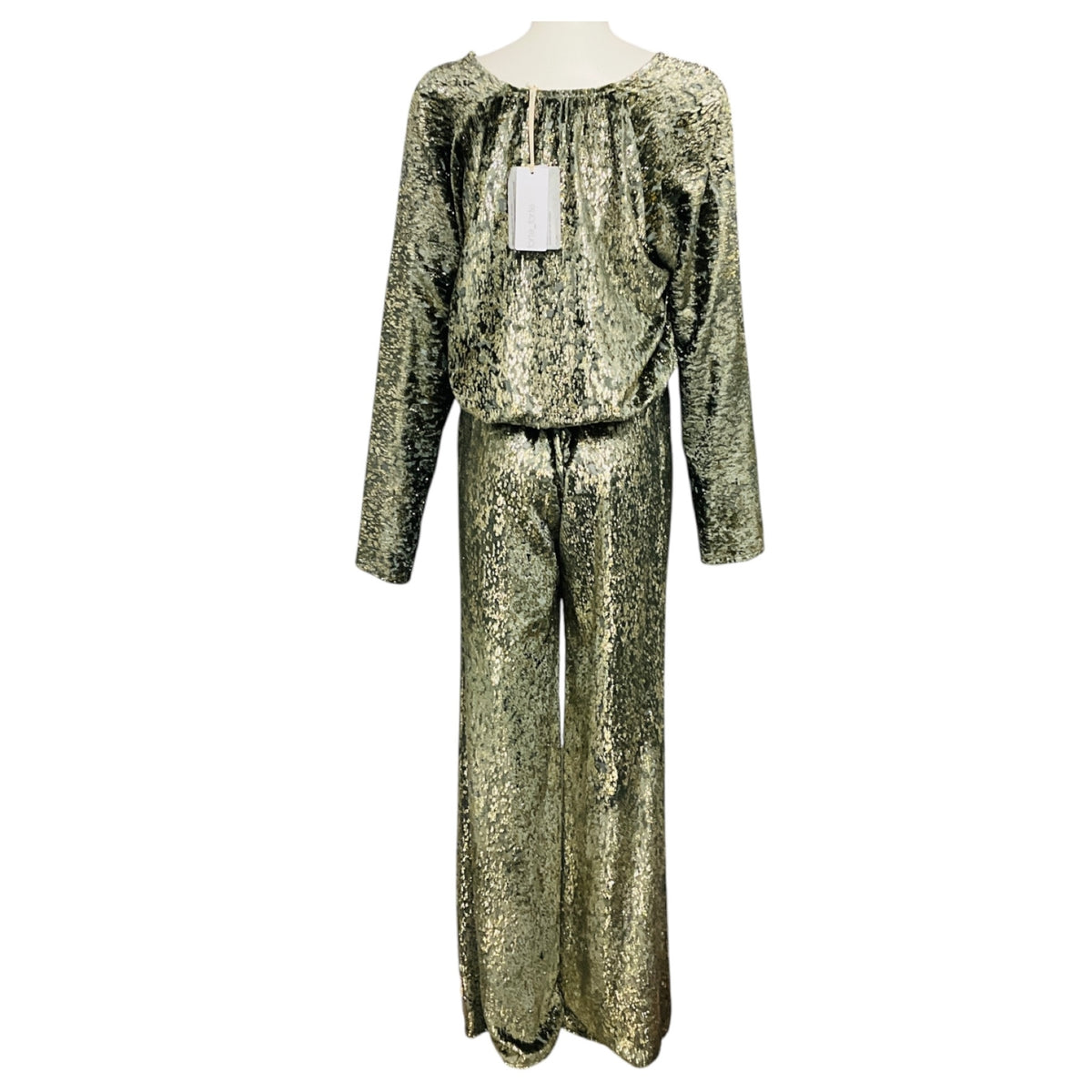 forte_forte Light Blue / Gold Metallic Velvet Top and Wide Leg Pants