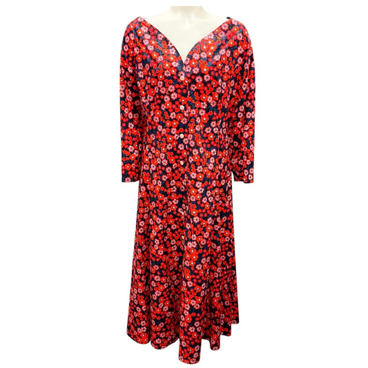 Marni Red / Navy 2021 Floral Print Midi Shirt Dress