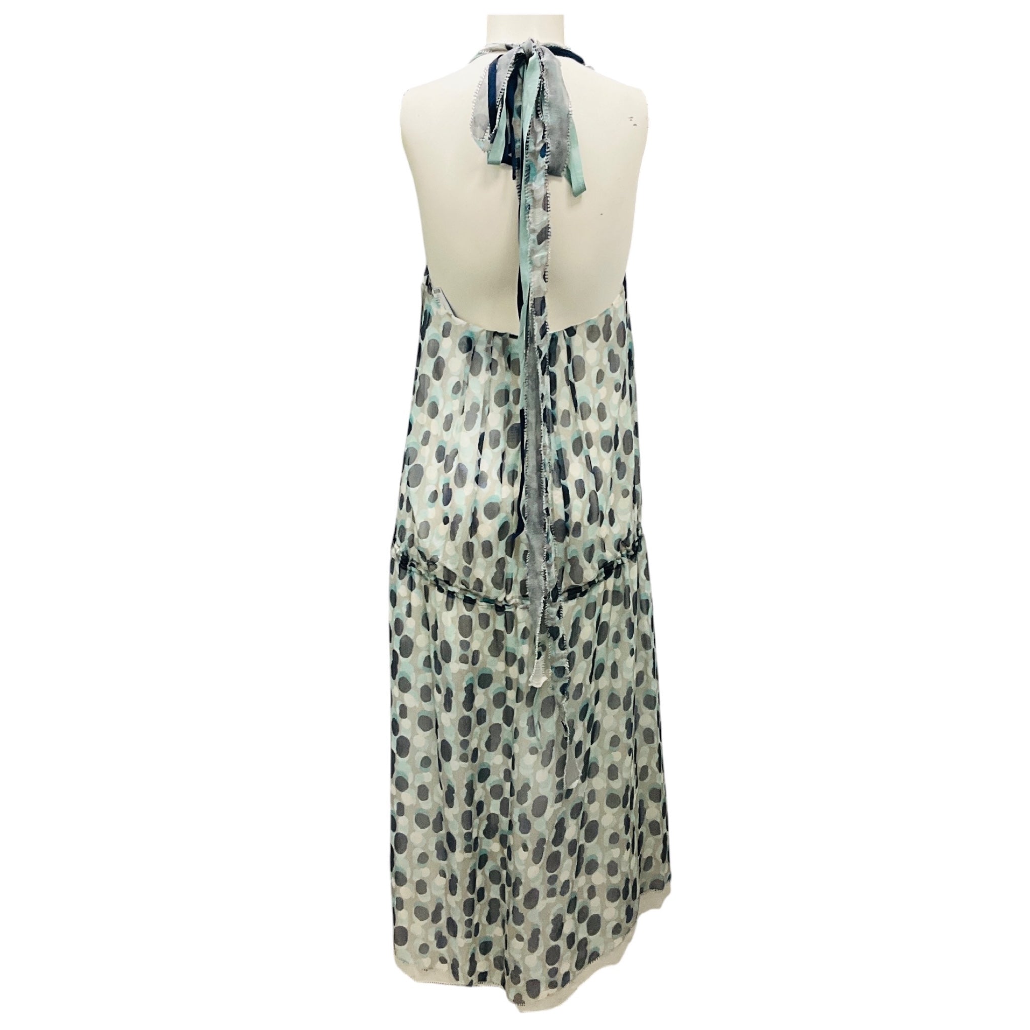 Ports 1961 Grey / Blue Multi Printed Silk Halter Dress
