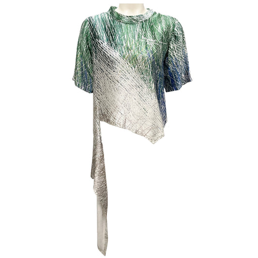Off-White Green / White / Blue Printed Asymmetric Top