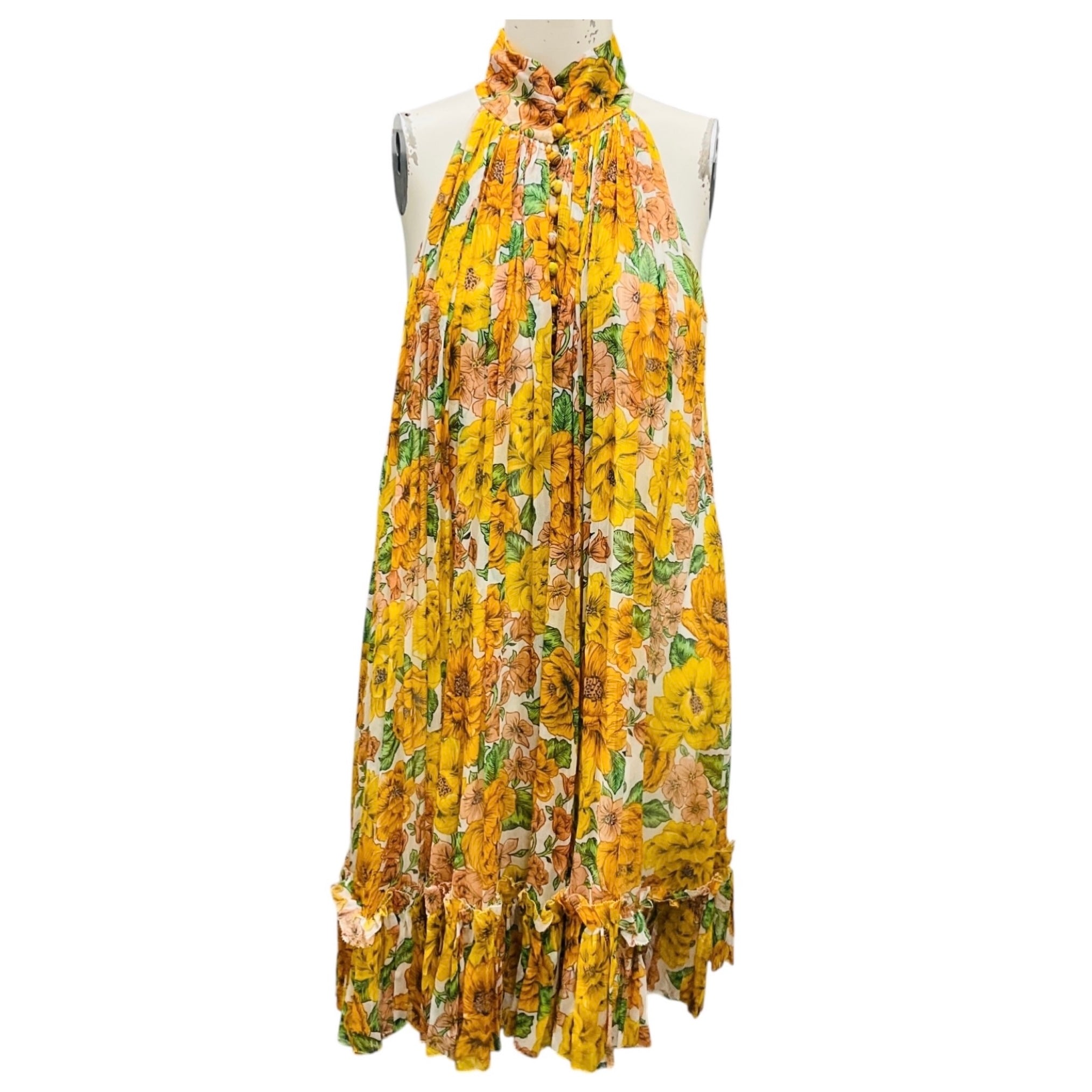 Zimmermann Yellow Multi Sunshine Floral Poppy Short Halter Dress