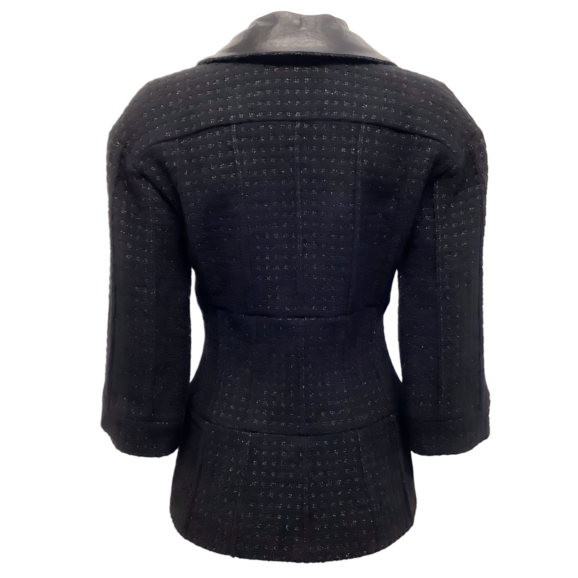 Chanel Black Boucle Jacket with Leather Collar