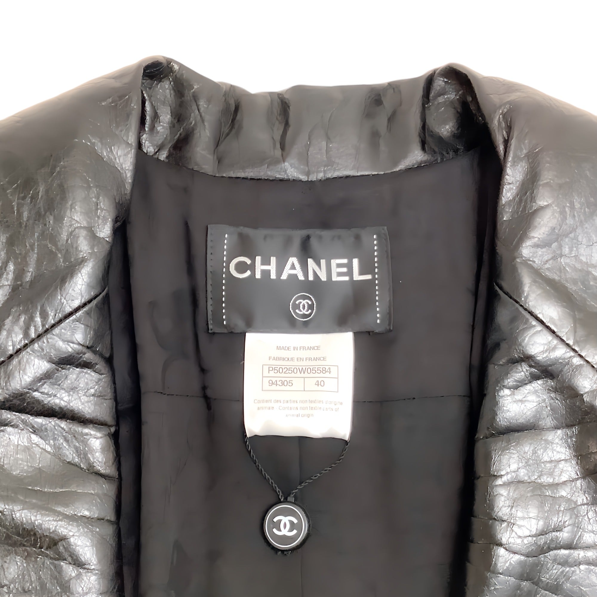 Chanel Black Boucle Jacket with Leather Collar