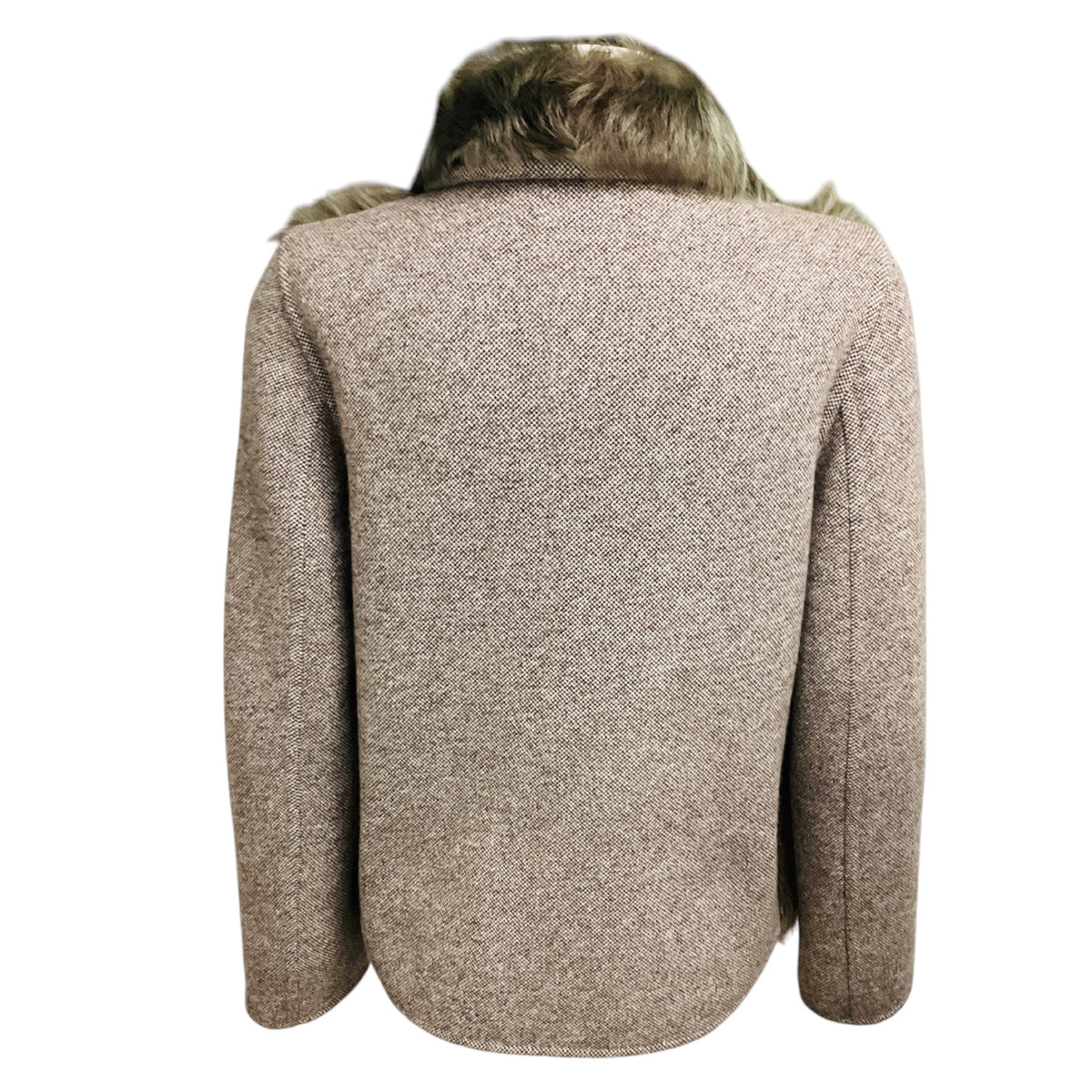 Suprema Taupe Wool Tweed and Lamb Shearling Fur Jacket