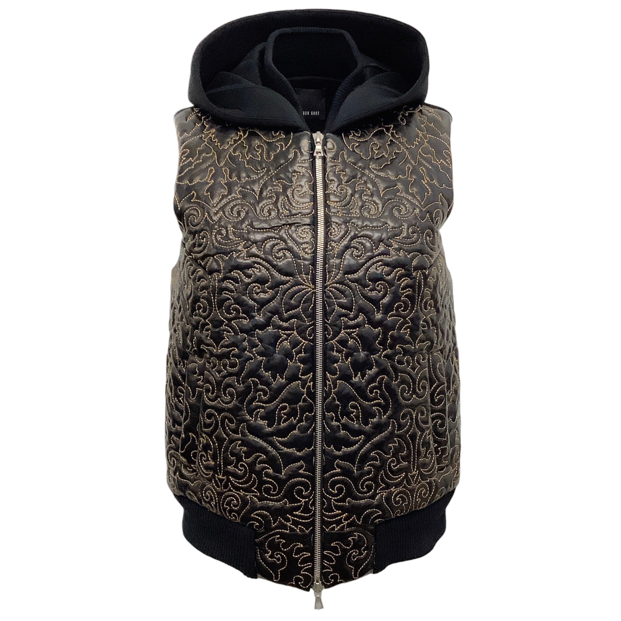 Josh Goot Black Leather Hooded Vest with Gold Embroidery