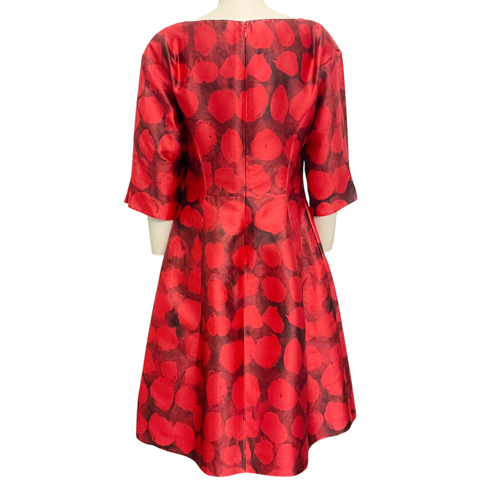 Oscar de la Renta Red / Black Silk 3/4 Sleeve Dress
