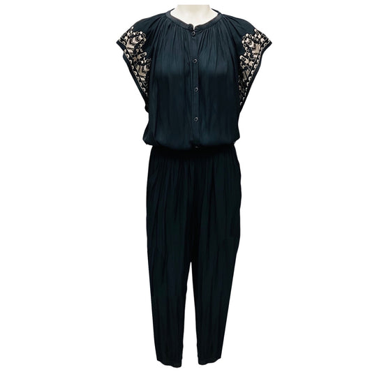 Ramy Brook Black Embroidered Button Front Jumpsuit