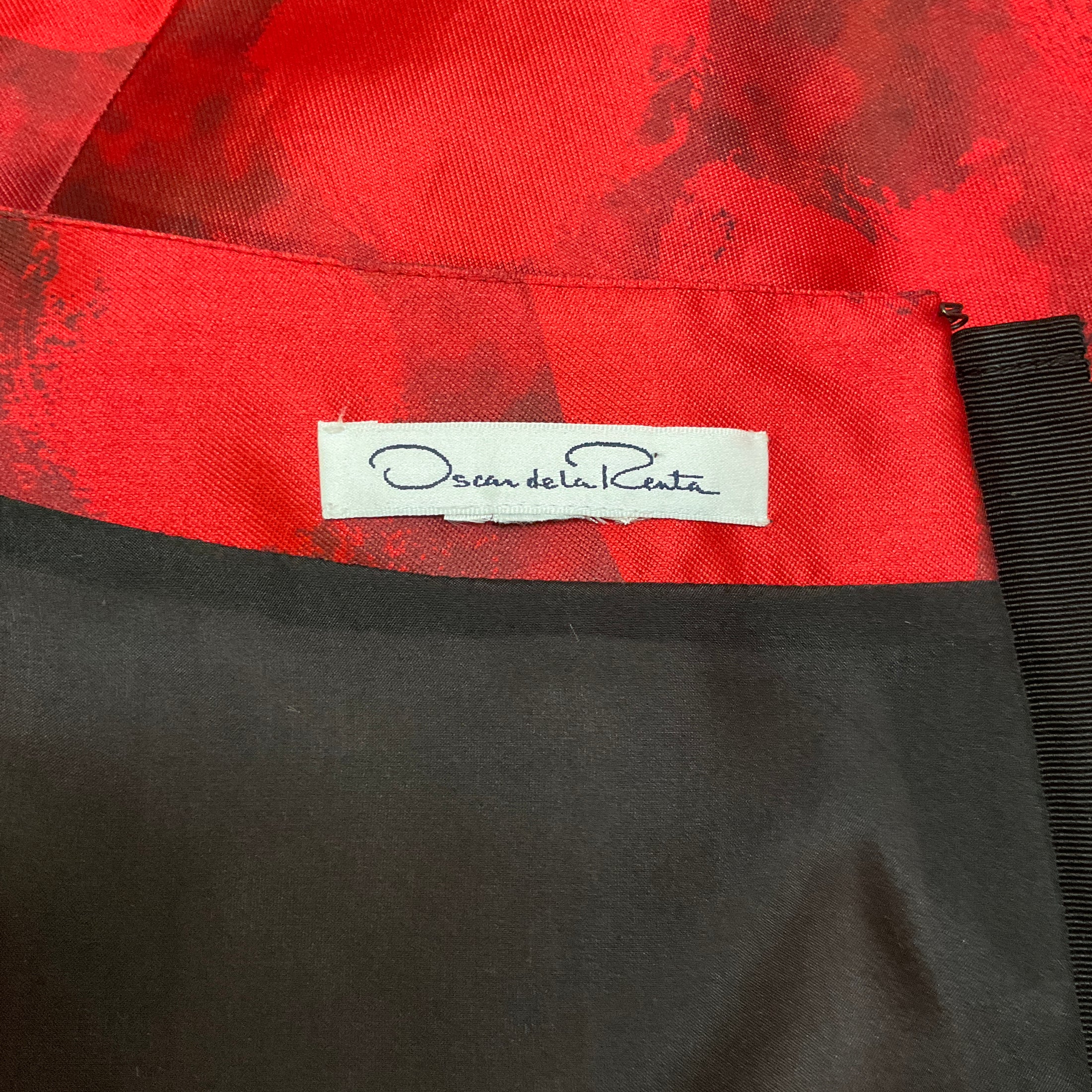 Oscar de la Renta Red / Black Silk 3/4 Sleeve Dress