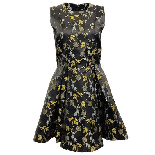 Alexander McQueen Black / Gold Sleeveless Floral Jacquard Dress
