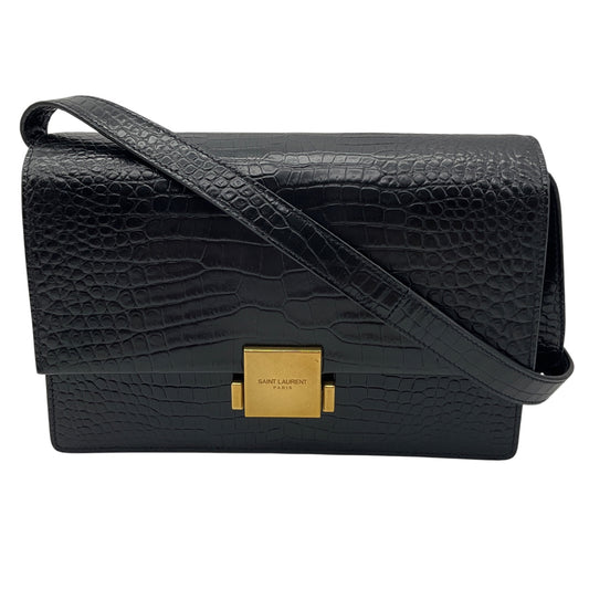 Saint Laurent Black 2018 Crocodile Embossed Leather Medium Bellechasse Shoulder Bag