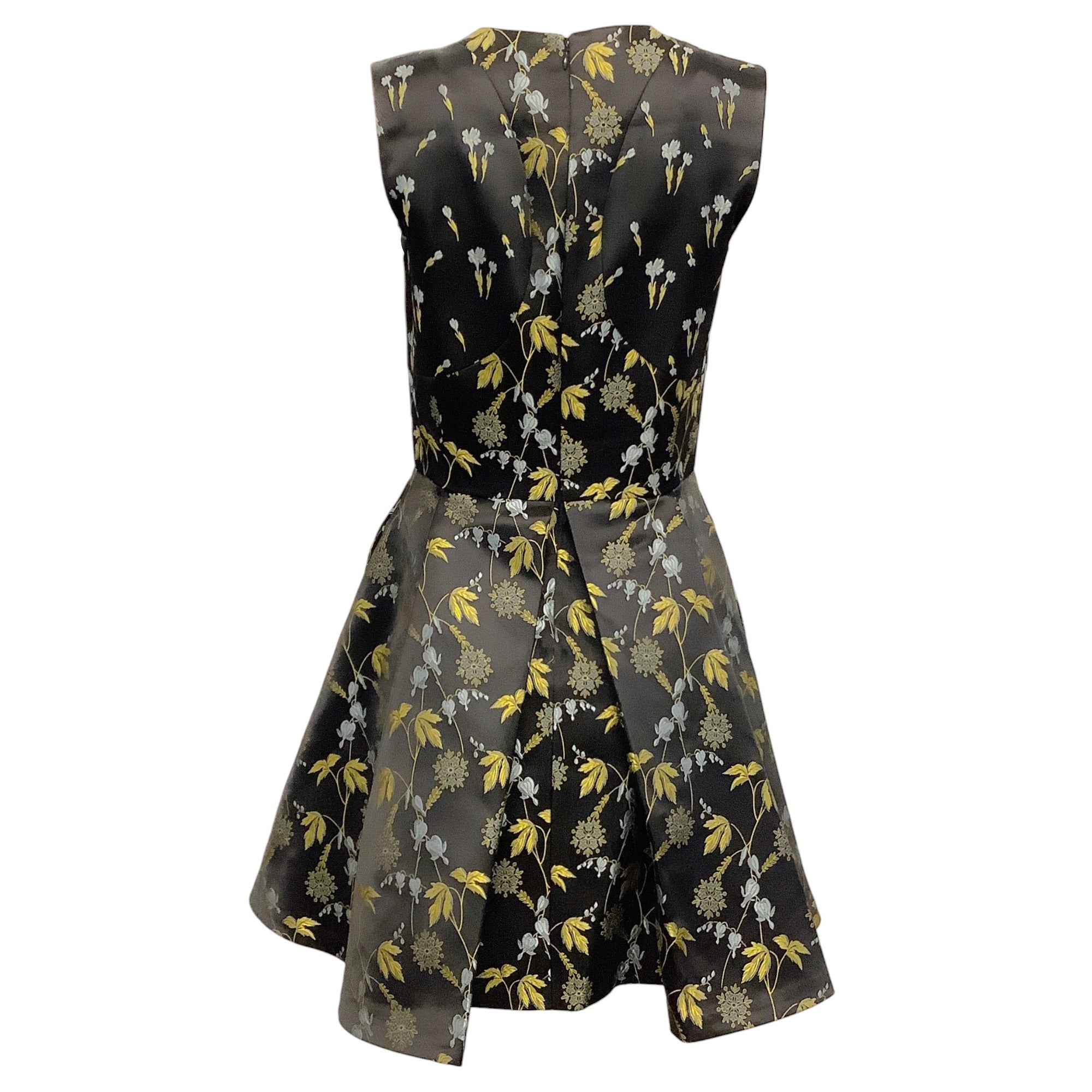Alexander McQueen Black / Gold Sleeveless Floral Jacquard Dress