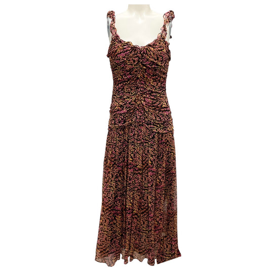Ulla Johnson Purple / Tan Printed Silk Midi Dress