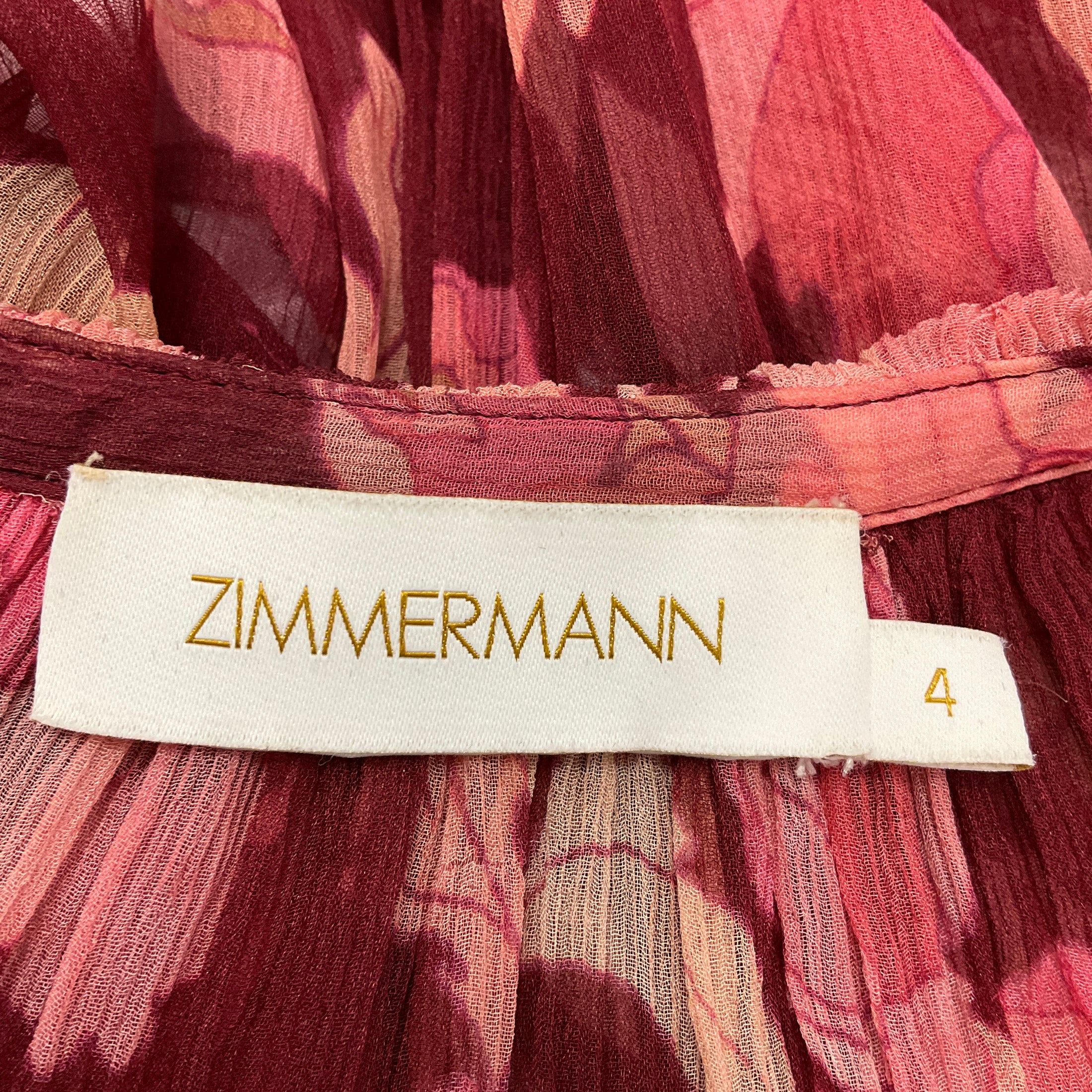Zimmermann Burgundy / Pink Peony Floral Print Concert Flutter Midi Dress