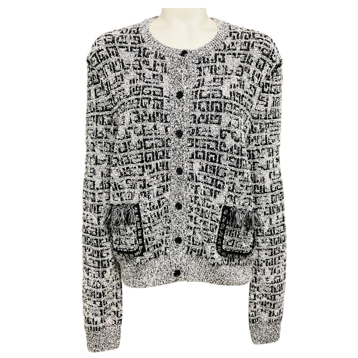 Givenchy Black / White 4G Motif Crew Neck Cardigan Sweater