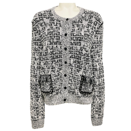 Givenchy Black / White 4G Motif Crew Neck Cardigan Sweater