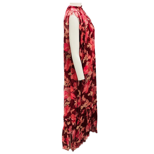 Zimmermann Burgundy / Pink Peony Floral Print Concert Flutter Midi Dress