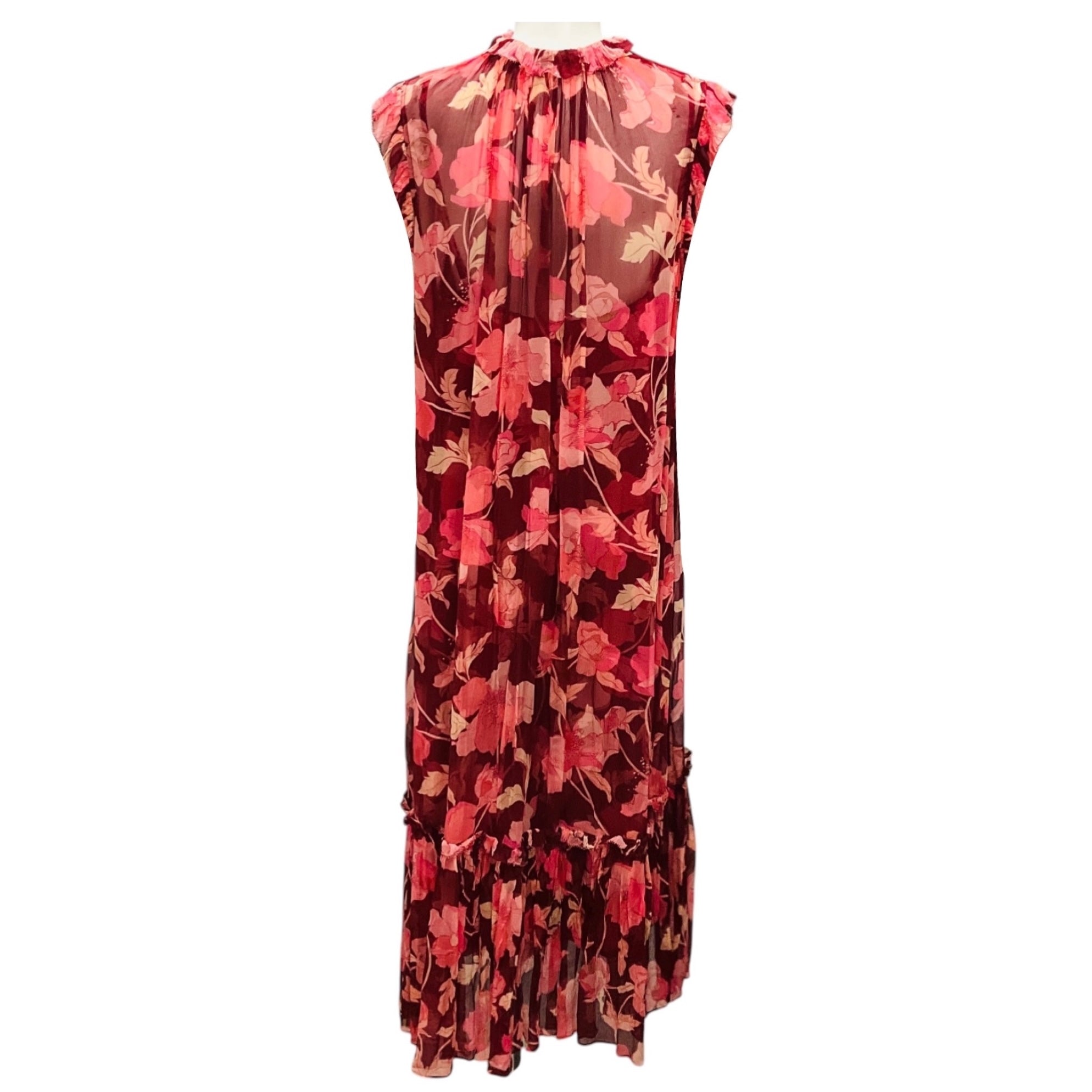 Zimmermann Burgundy / Pink Peony Floral Print Concert Flutter Midi Dress