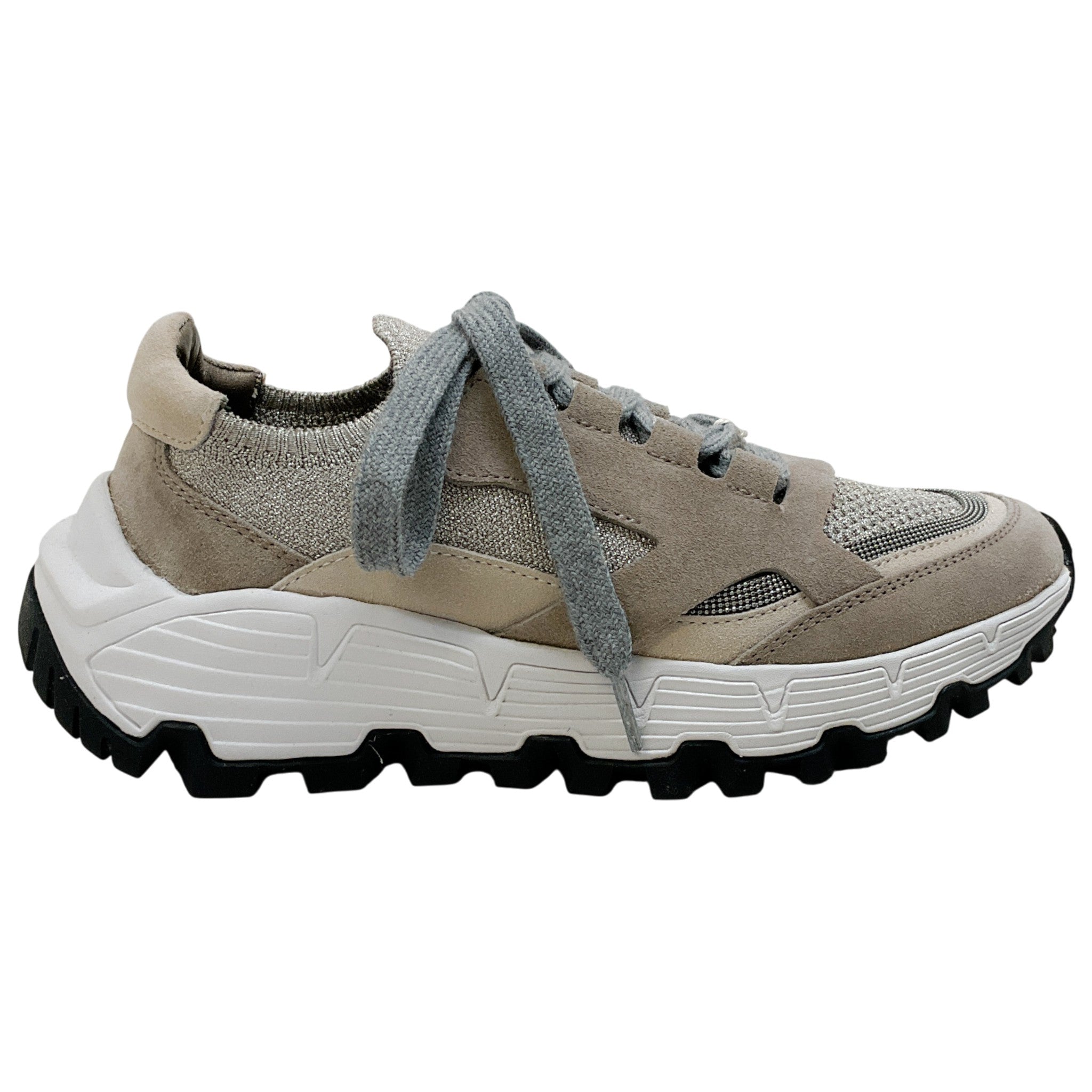 Brunello Cucinelli Beige / Grey Knit / Suede Sneakers