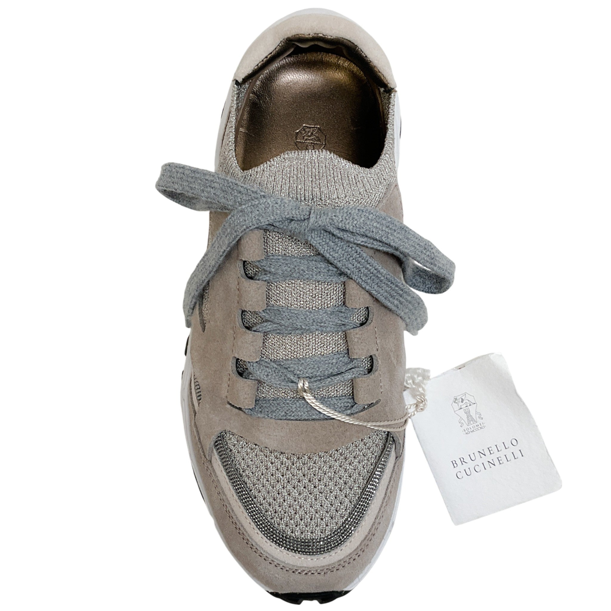 Brunello Cucinelli Beige / Grey Knit / Suede Sneakers