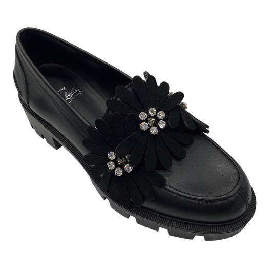 Christian Louboutin Black Nappa Leather and Suede Flora Moc Flat