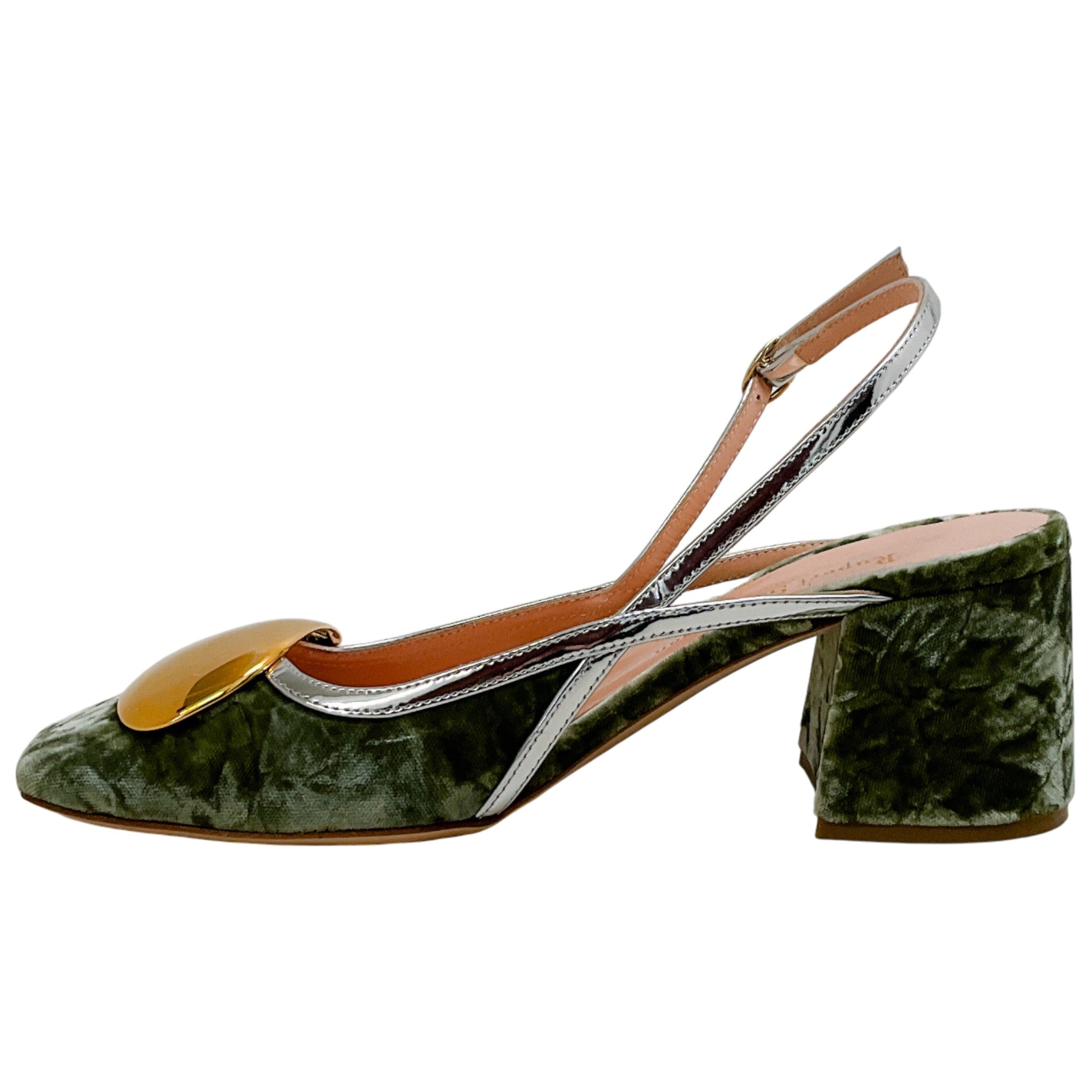 Rupert Sanderson Sage Velvet Cavalla Slingback Pumps with Gold