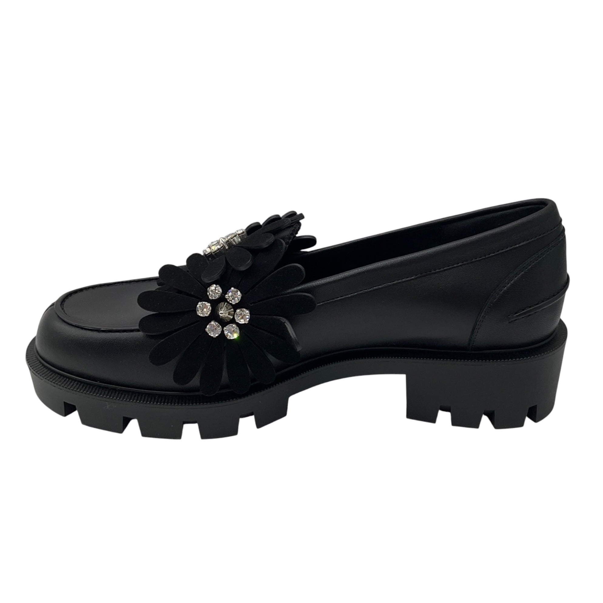 Christian Louboutin Black Nappa Leather and Suede Flora Moc Flat