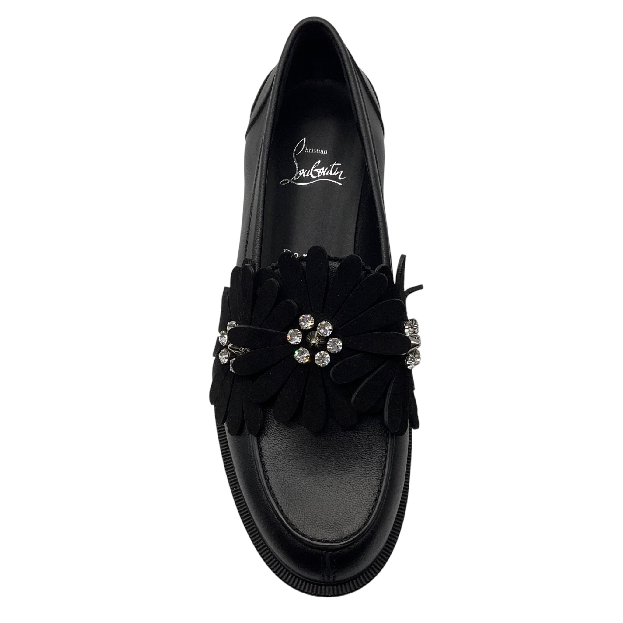 Christian Louboutin Black Nappa Leather and Suede Flora Moc Flat
