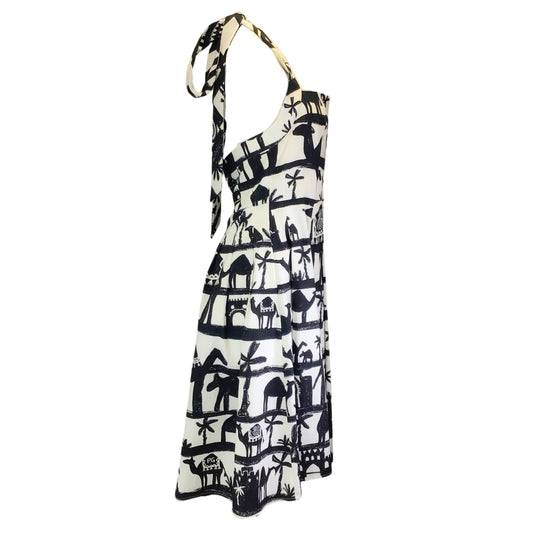 Prune Goldschmidt Ivory / Black Camel Print Cotton Halterneck Midi Dress