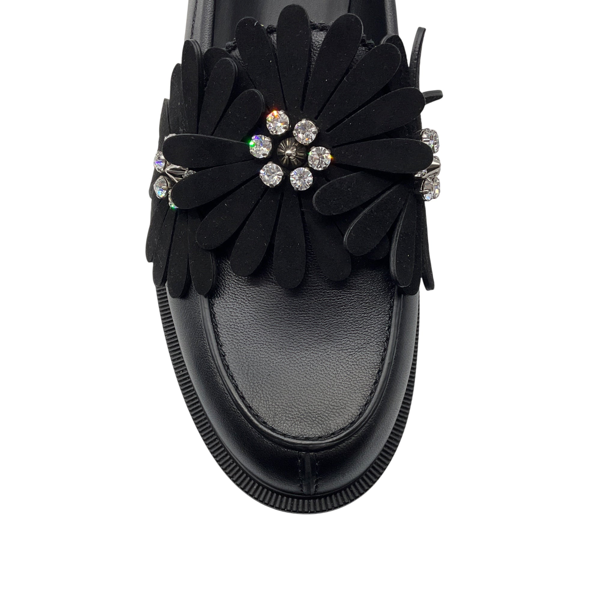 Christian Louboutin Black Nappa Leather and Suede Flora Moc Flat