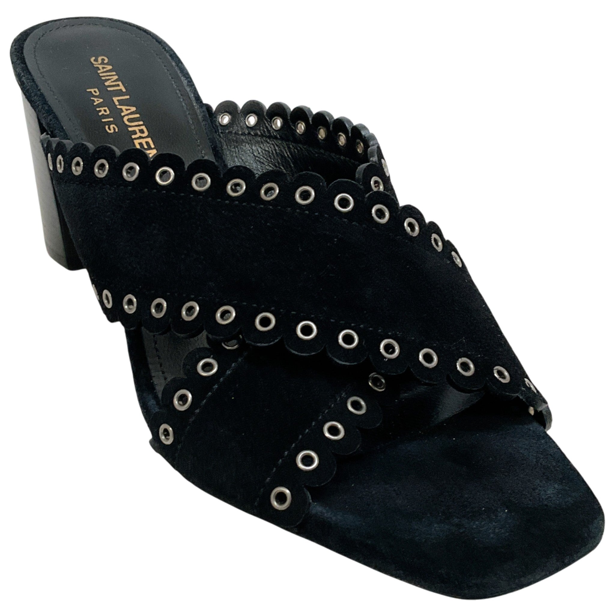 Saint Laurent Black Suede Eyelet Trim Loulou Sandals
