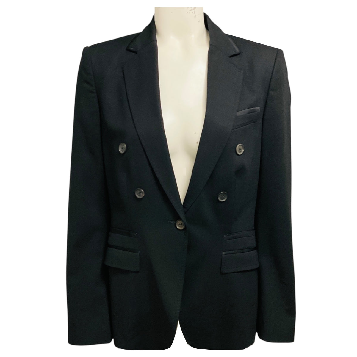 Gucci Black Wool Crepe Blazer Jacket with Satin Trim