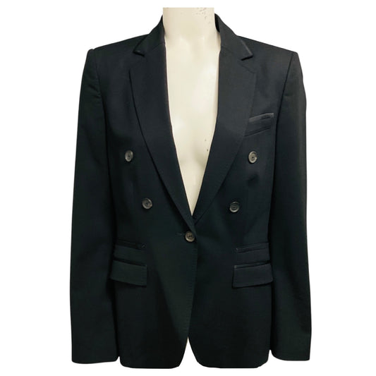 Gucci Black Wool Crepe Blazer Jacket with Satin Trim