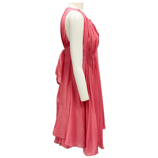 Bottega Veneta Salmon Pink Sleeveless Pleated A-Line Dress