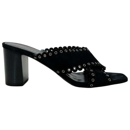 Saint Laurent Black Suede Eyelet Trim Loulou Sandals
