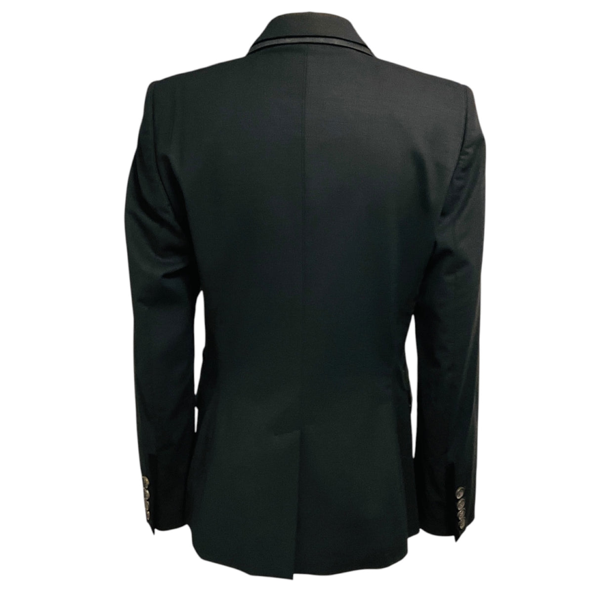 Gucci Black Wool Crepe Blazer Jacket with Satin Trim