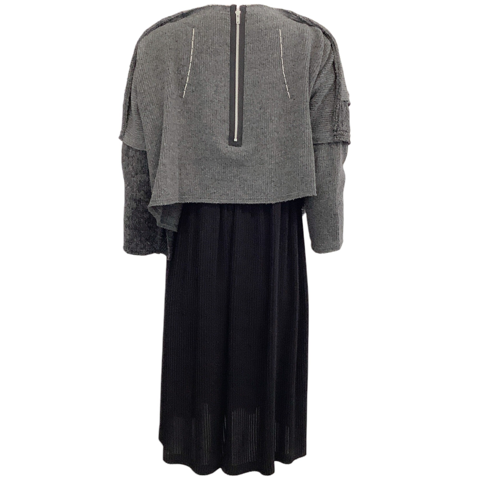Comme des Garcons Grey Wool Knit and Black Pleated Dress