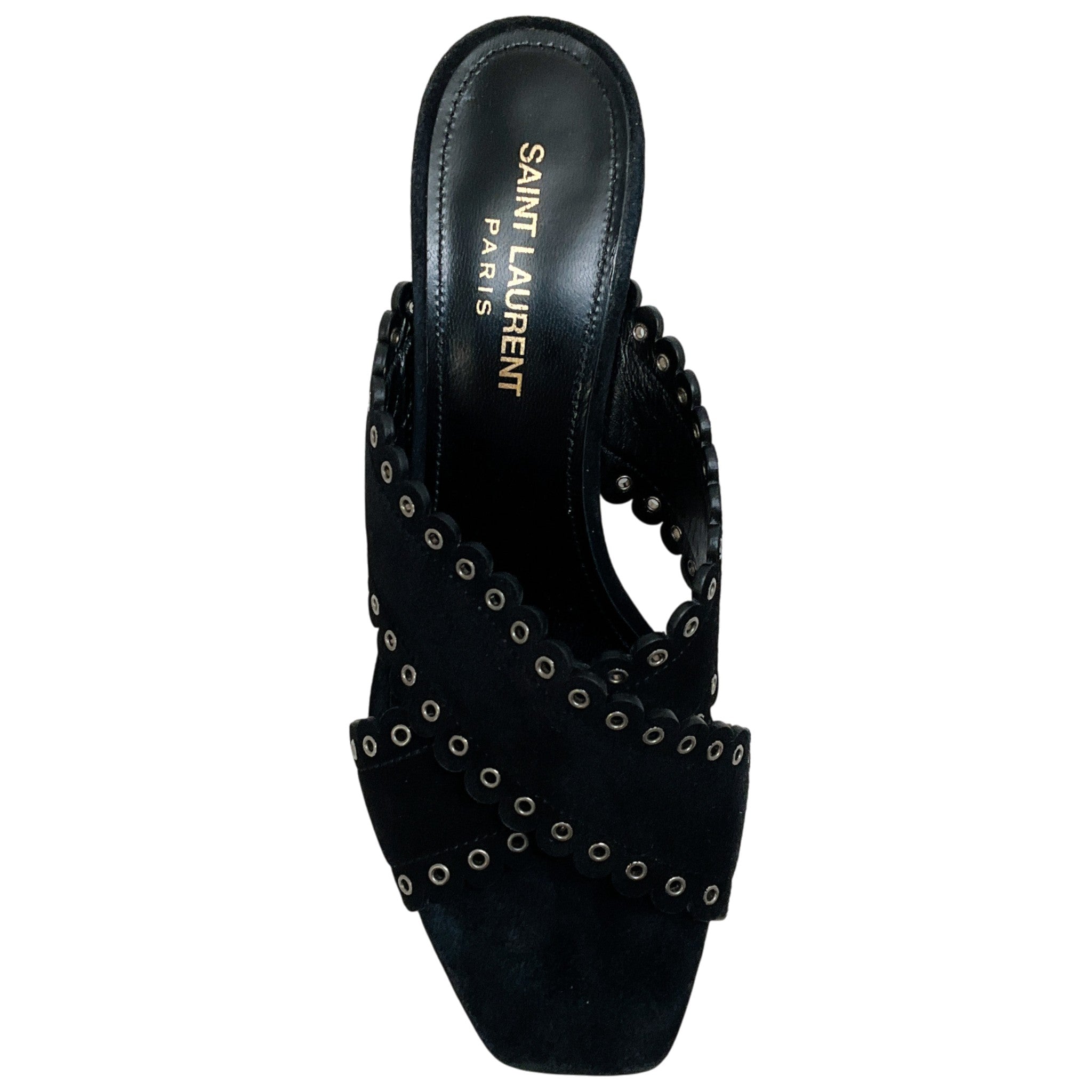 Saint Laurent Black Suede Eyelet Trim Loulou Sandals