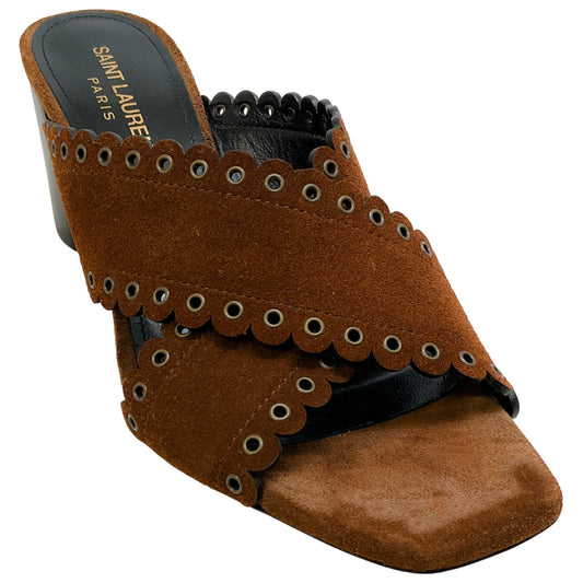 Saint Laurent Brown Suede Eyelet Trim Loulou Sandals
