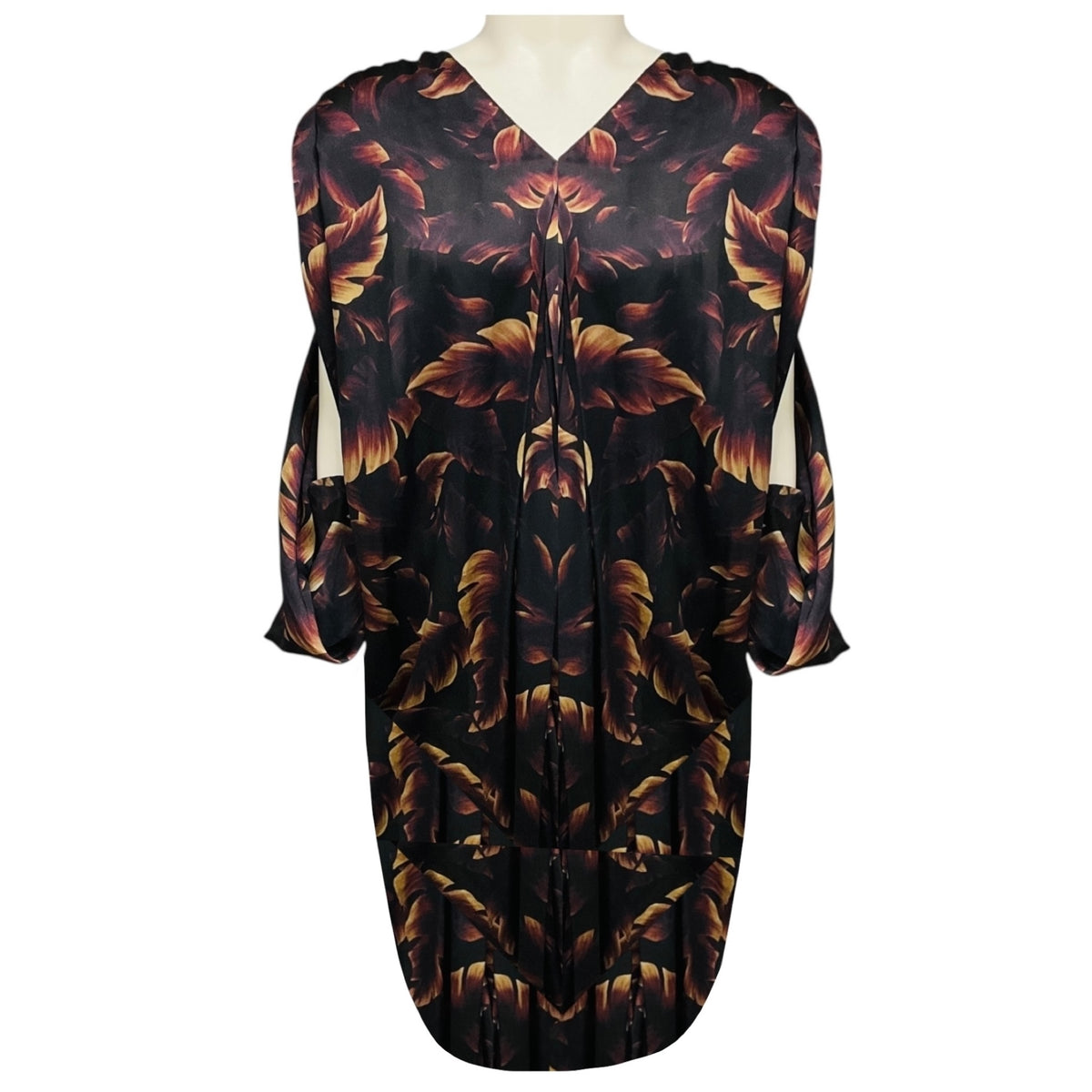 Lanvin Brown Multi Printed Draped Silk Dress with Open Sleeves